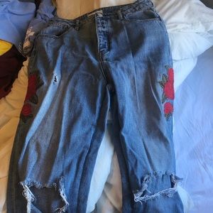 Pacsun mom jeans with rose patch